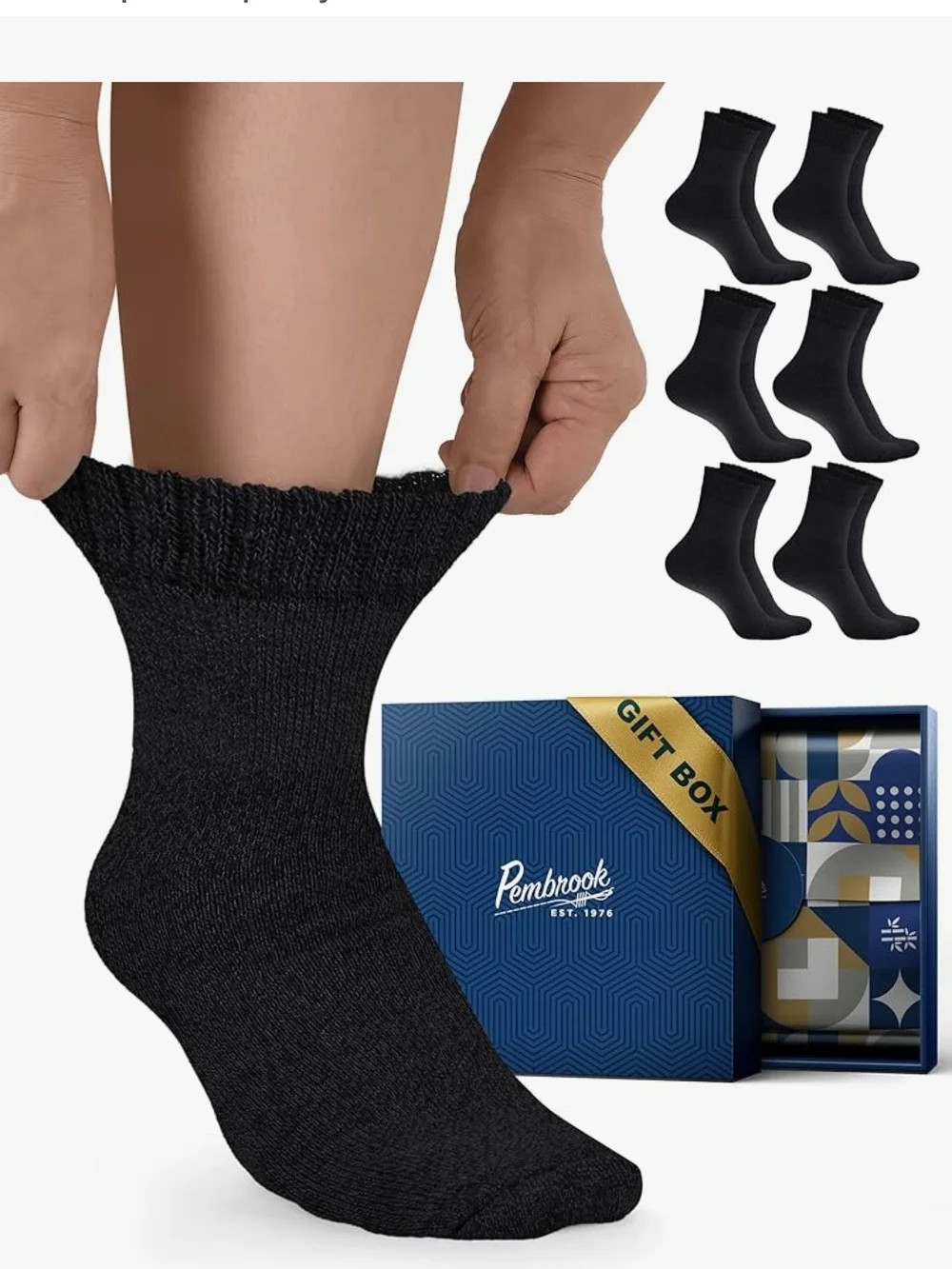 Black Neuropathy Comfort Crew Socks - 6 Pack
